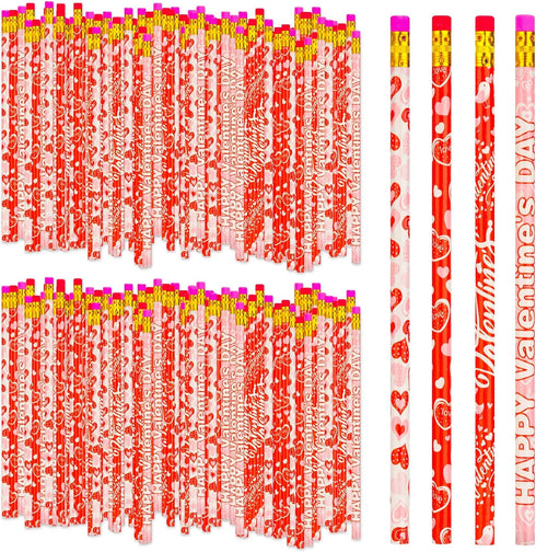 Kolewo4ever 200 Count Valentine Pencils, Red Heart Pencils Bulk with Eraser Tops for Valentine's Day