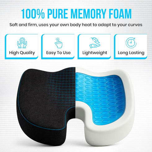 Viarous Gel Memory Foam Seat Cushion for Office Chair - Ergonomic Coccyx Cushion for Car Seat, Desk Chair & Wheelchair