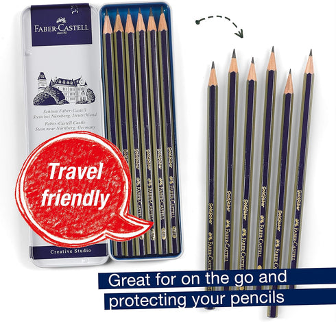 Faber-Castell Graphite Sketch Pencil Set - 6 Drawing Pencils (2H, HB, B, 2B, 4B, 6B) and Sketching Supplies