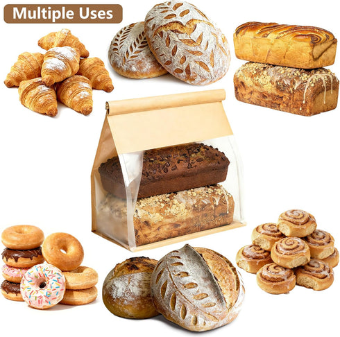GOULIKFUL 100 Pack 12.2x10.6x6.1 Inches Packaging Extra Large Paper Bread Bags for Homemade Bread Sourdough Bags