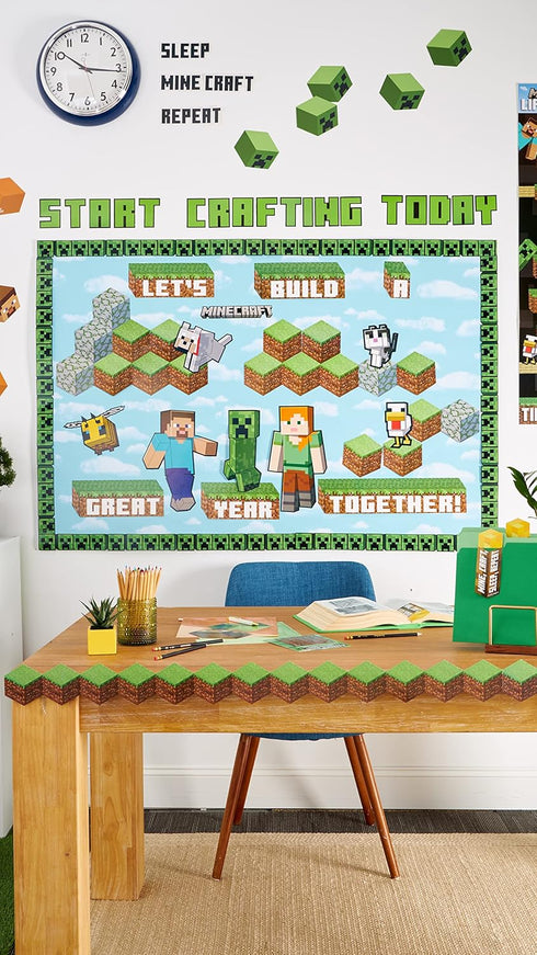 Eureka Minecraft Building A Great Year Classroom Bulletin Board Set, 33 Pieces for Teachers