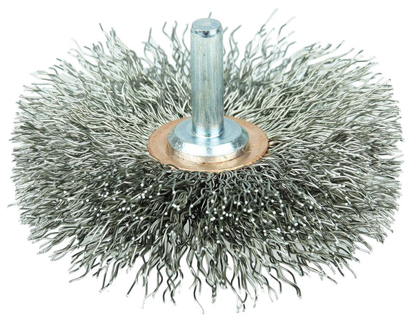 Weiler 17617 3" Narrow Face Crimped Wire Wheel, .014" Steel Fill, 1/4" Stem, Stem-Mounted, Made in the USA