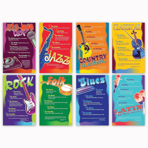North Star Teacher Resource NST3059 Music Genres Bulletin Board Set, Set of 8 Posters