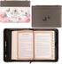Christian Art Gifts Women's Fashion Bible Cover, Be Still and Know Psalm 46:10, Pink Rose Butterfly, Gray Faux Leather,