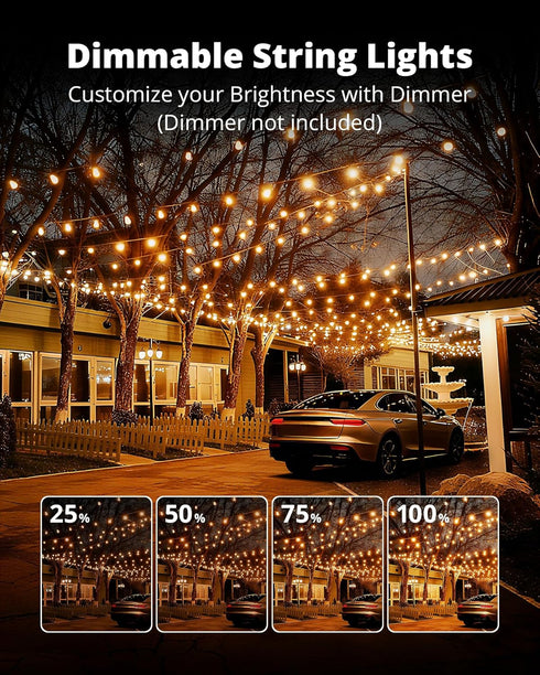 100FT 32 Bulbs, IPX5 E12 VIPAR LED Outdoor String Lights, Patio Lights with Edison Shatterproof Waterproof Outside