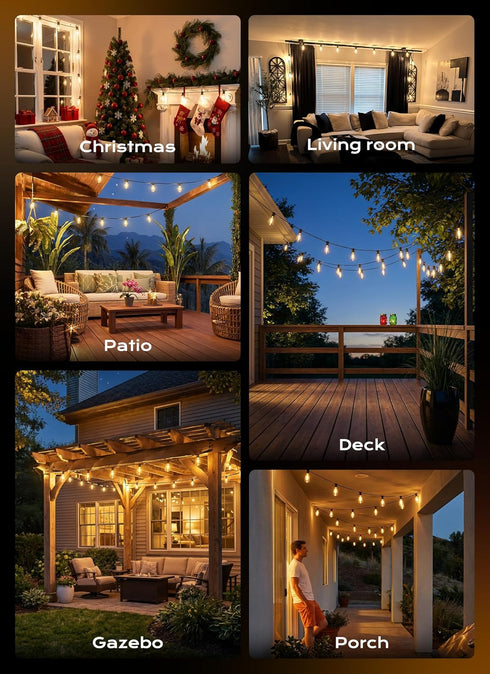 55FT 25+2 ST38 Bulbs, 3 Dimmable 2700K Minetom Outdoor String Lights with Remote, Shatterproof LED Waterproof Patio