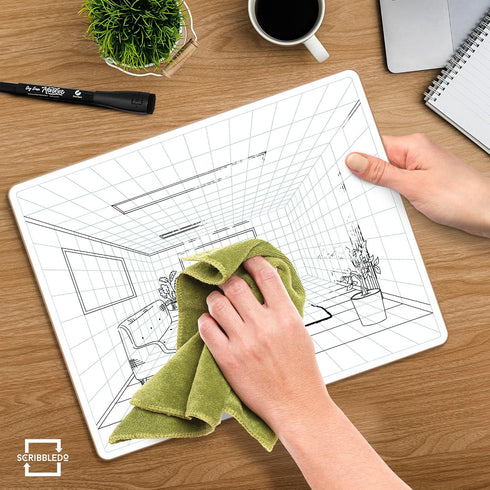 SCRIBBLEDO 11”x14” 1 Point Perspective Grid Dry Erase Board, Double-Sided Graphing Charts for Home School