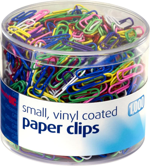 Officemate Vinyl Coated #2 Paper Clips, Assorted Colors, Tub of 1000