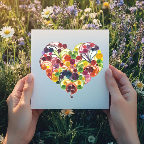 Quilling Card 3D Color Unique Handmade Art - Design Greeting Card for Christmas Birthday Anniversary (Rose Heart)