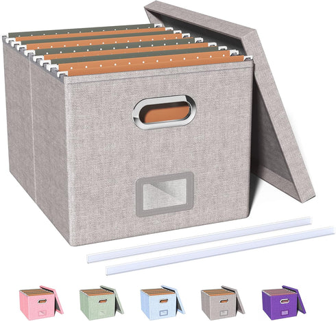 Oterri File Organizer Box, Filing Box with Lid, Portable Hanging File Box for Letter/Legal Storage, Gray