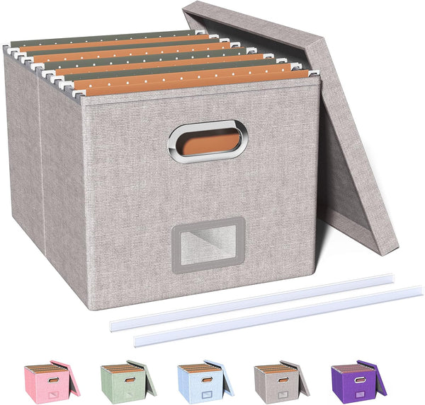 Oterri File Organizer Box, Filing Box with Lid, Portable Hanging File Box for Letter/Legal Storage, Gray
