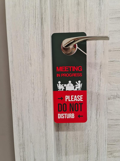 Meeting In Progress Do Not Disturb Door Hanger Sign, 2 Pack, Double Sided, Ideal for Offices and Online Sessions