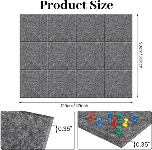 Large Office Cork Board Alternative, 47"x35", 12 Pack Felt Wall Tiles Self-Adhesive Safe Removable No Damage for Wall.
