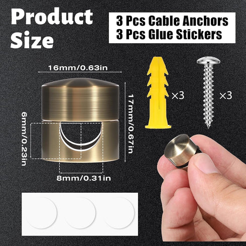 SHENLIU 3 Pcs Cable Anchors for Desk, Adhesive Charger Holders for Cords, Adjustable Cord Holder Cable Clips Cables