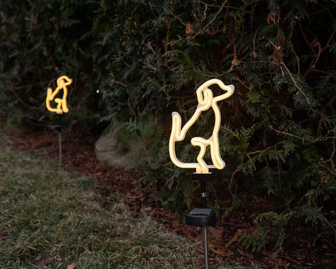 Solar LED Neon Dog Stake Light - Warm White - Outdoor Garden D cor, Yard Ornaments, Landscape Light, Gift for Dog Lovers
