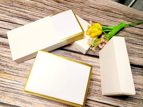 White Pearlescent Paper Envelopes, 3.5 x 5.1, with Gold Border Decoration, Luxurious for Wedding & Party Invitations
