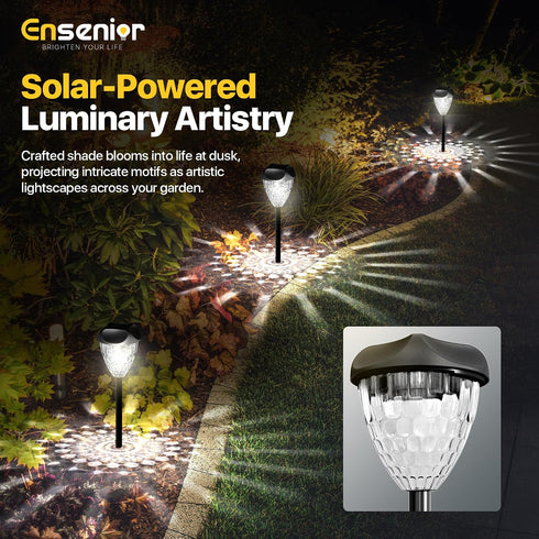 12-Pack 6500K Ensenior Solar Lights Outdoor, Auto ON/Off LED Solar Garden Lights for Pathway, Yard, Patio, Walkway