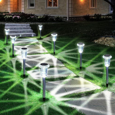 Eyrosa Solar Lights Outdoor, 15 Pack Waterproof Stainless Steel Solar Stake Lights