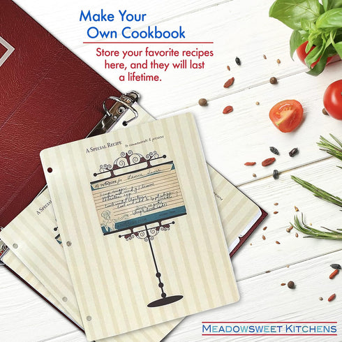Meadowsweet Kitchens 3 x 5 Vintage Recipe Card Holders for 3 Ring Binders