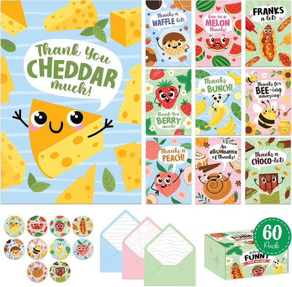 Decorably 60 Pack 3.5x5in Colorful Funny Birthday Thank You Cards Kids, Coworkers,