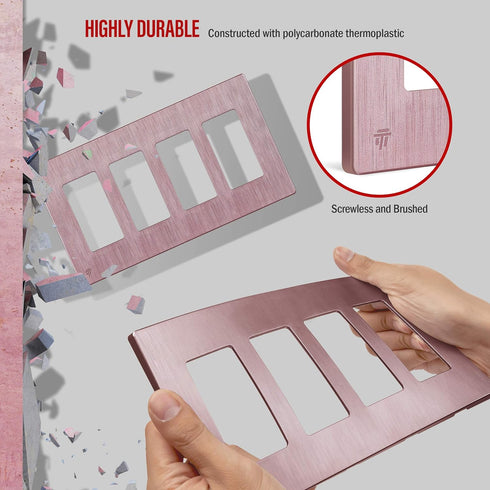ENERLITES Elite Series Screwless Decorator Wall Plate, Child Safe Outlet Cover, 4-Gang, Brushed Rose Gold, SI8834-BRG