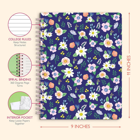 Sweetzer & Orange S&O Cute Spiral Notebooks - College Ruled Spiral Notebook with Pockets - Hardcover Notebook for Women - Cute Notebooks for School & Journal - 80 Double-Sided Pages, 9” x 11” by Sweetzer & Orange