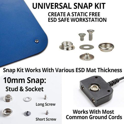 Alphastat Table Mat Grounding Kit - Universal Snap Kit with 15' 1 Meg Male Low Profile Ground Cord