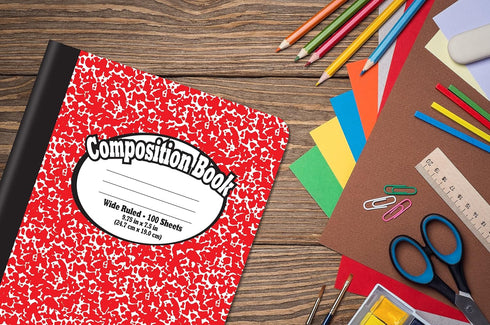 Better Office Products Composition Book Notebook, Hardcover, Wide Ruled, 100 Sheets, 9.75" x 7.5", Assorted Covers
