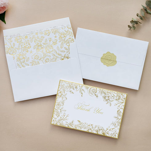 50 Pack 4x6 Inches ponatia Floral Thank You Cards With Envelopes, Gold Foil Greeting Notes with Envelopes & Stickers