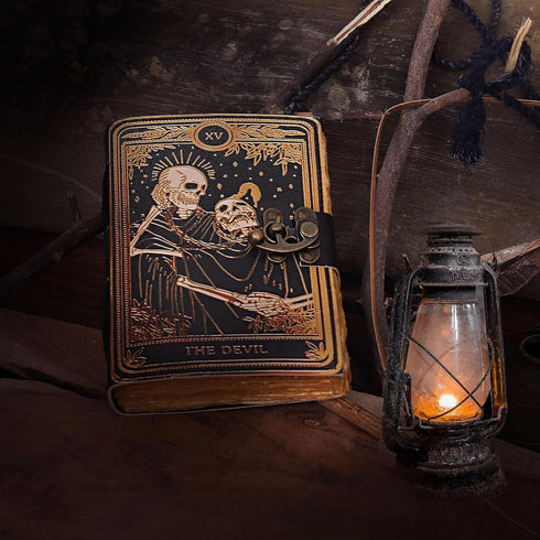VC Book of Spells Leather Journal, Deckle Edge Paper Grimoire, Printed Journal, Gothic Notebook for Men and Women