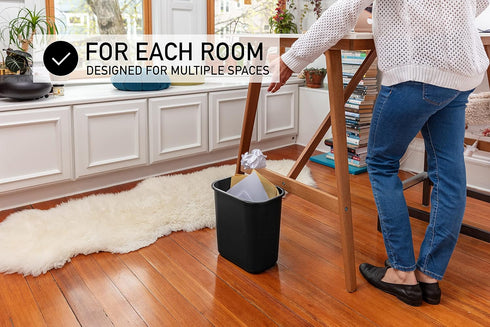 United Solutions 13 Quart / 3.25 Gallon Space-Efficient Trash Wastebasket, Fits Under Desk, Easy to Clean, Black