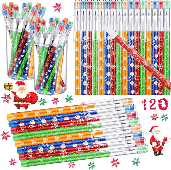 Christmas Stackable Pencils Bulk with Eraser, Translucent Multi Point Push Pencils Set (120 Pcs)