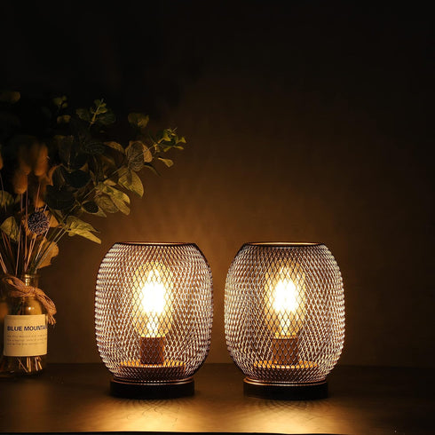Set 2 JHY DESIGN of Metal Cage LED Lantern Battery Powered,Cordless Accent Light with LED.Great