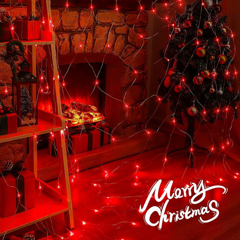 Outdoor Christmas Net Lights, 9.8FTx6.6FT 192 LED Fairy String Light with 8 Lighting Modes, Connectable Light for Halloween Christmas Garden Tree Bushes, Holiday Wedding Party Decor, Red by woohaha