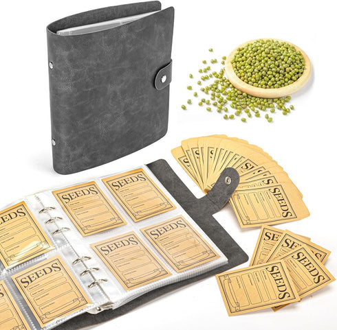 Seed Storage Organizer, 280 Pockets Binder with 100pcs Sealing Seed Envelopes, Black Garden Seed Organizer
