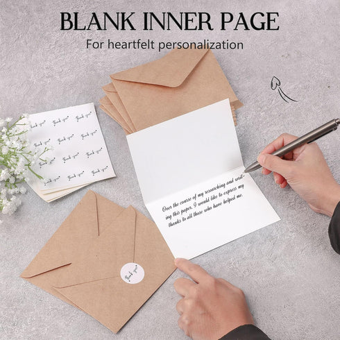 Wyltora 100 4x6 Inch, 100 120 Thank You Cards with Kraft Envelopes and Stickers, Minimalistic and Professional Looking