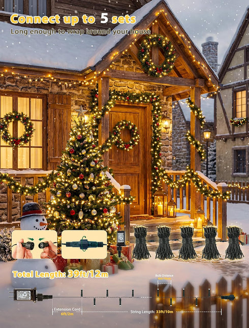 33 100 Hopolon String Lights Indoor Outdoor, FT LED Christmas Lights Waterproof, Connectable Green Wire Twinkle Fairy