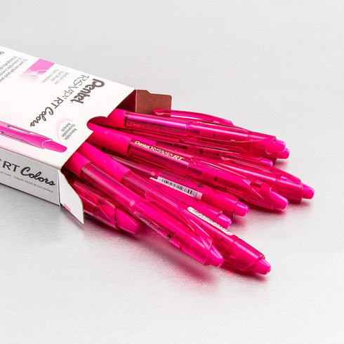 Pentel RSVP RT Colors Retractable Ballpoint Pen, 1.0mm Medium Line, Pink Ink, Box of 12 (BK93CRP-P)