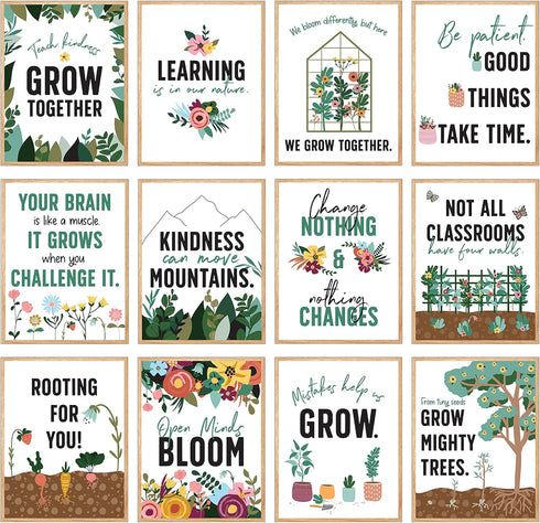 Carson Dellosa Grow Together 12pc Motivational Poster Set 8.5" x 11" Nature Decor for Classroom Wall