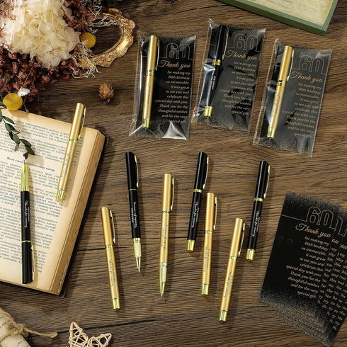 Feifeiya 30 Set 60th Birthday Party Favor for Guest Anniversary Party Favor with Black and Gold Ballpoint Pens