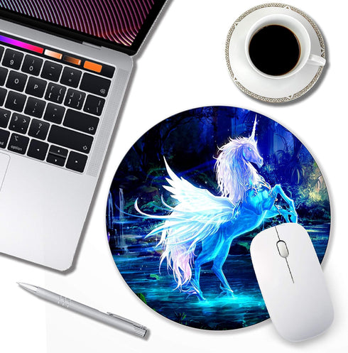 Round Unicorn Mouse Pad - Small Non-Slip Rubber Computer Mousepad with Personalized Custom Design