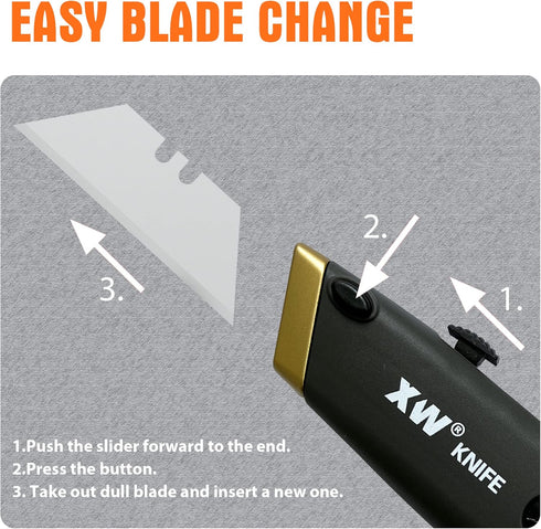 XW Retractable Utility Knife, Box Cutter Set with Quick Blade Change, Extra 10 Blades Included, 6-Pack