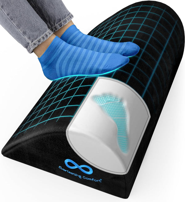 Everlasting Comfort Ergonomic Memory Foam Foot Rest, Teardrop Shaped Under Desk, 17 x 5 x 10 Inch (Black)