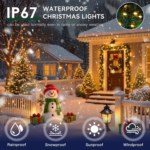 400LEDs 131FT IP67 8 Outdoor Christmas Lights, Christmas Tree String Lights, Waterproof Modes Warm White Holiday Lights