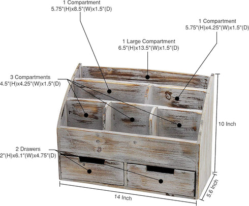 Executive Office Solutions Vintage Rustic Wooden Desk Organizer & Mail Rack - Distressed Torched Wood