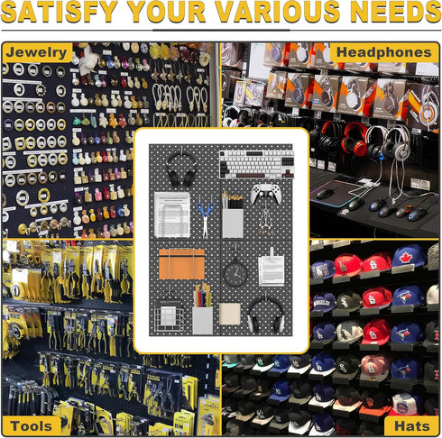 Ultrawall Metal Pegboard Panels, Black Peg Boards for Wall Organizer, Garage Tool Storage, 12"X16", 4pcs