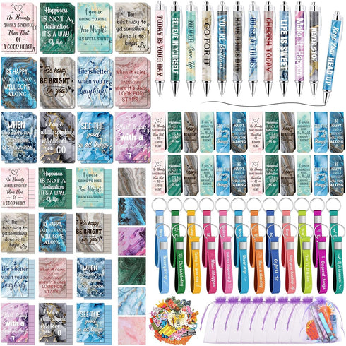 Pasimy 218 Pcs Inspirational Stationery Gifts, Motivational Mini Notepad, Pen, Quote Bookmarks for School Office