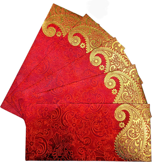 srne Shagun Envelopes Designer Set, Money Cash Gift Envelope (Pack of 5) for Weddings and Celebrations (Red)