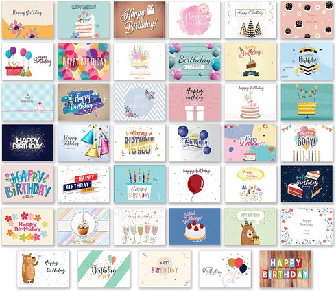T&M Quality Designs LLC 120 5X7 Inch Unique Birthday Cards Bulk for Business, Office and Individuals, prefolded
