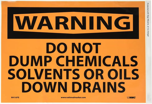 NMC OSHA Sign, "WARNING - DO NOT DUMP CHEMICALS", 14" x 10", Pressure Sensitive Vinyl